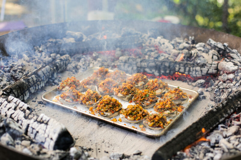 Andrew Zimmern cooks clams casino on Wild Game Kitchen.