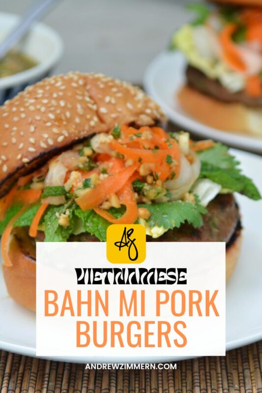 In this recipe, I’ve turned the craveable flavors of a classic Vietnamese banh mi sandwich into a show stopping burger—a ground pork patty chock full of vegetables, herbs and aromatics, griddled and served on a bun with a schmear of spicy mayo and pâté.