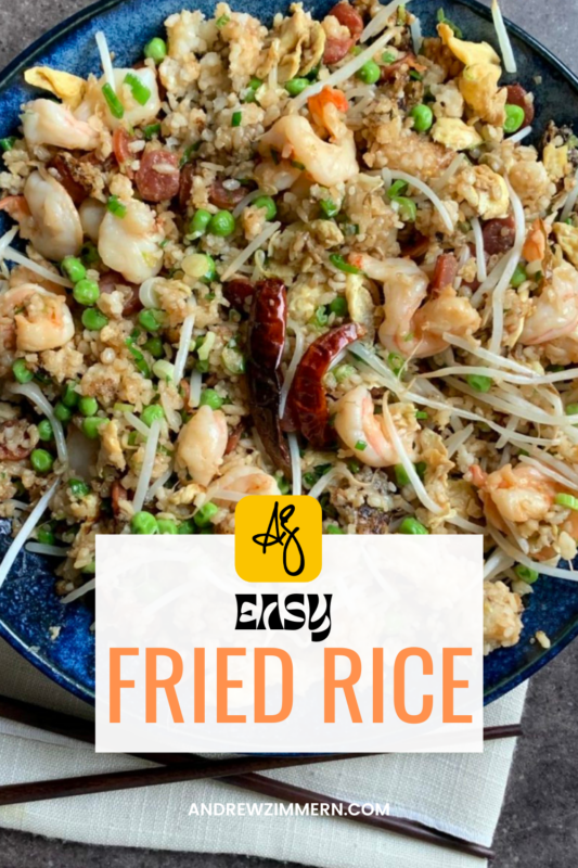 Fried rice is one of those dishes that is even easier to make than it is to order! I like to use rice that is a day old, (you can even freeze rice) and any protein I have left over from the week.