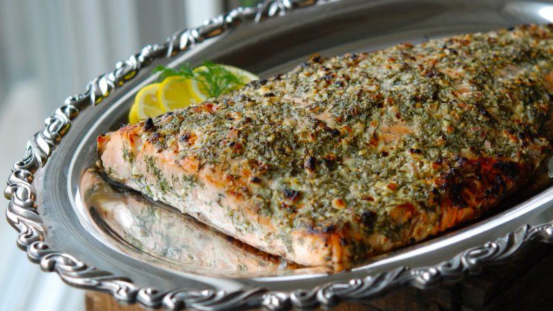 Andrew Zimmern's broiled salmon with blue cheese