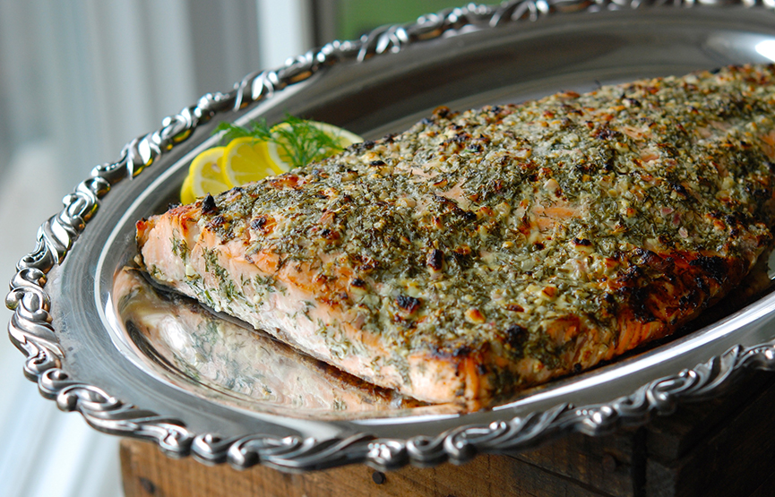 Broiled Salmon with Blue Cheese, Lemon & Dill