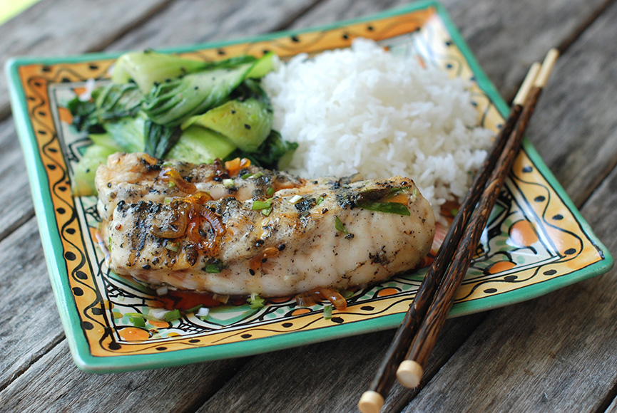 Grilled Striped Bass with Sweet-and-Savory Caramel