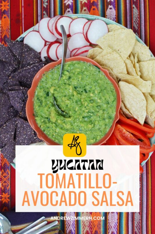 This bright, citrusy salsa is made with fresh tomatillos rather than tomatoes to give it a tangy, piquant flavor profile often found in Yucatan cuisine. This salsa makes a great (and healthy!) dip all on its own, served with tortilla chips and fresh veggies such as red pepper slices, jicama and radishes.